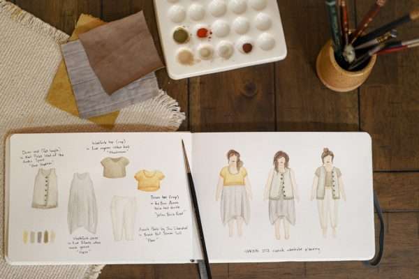 Sketchbook with sketches of the clothes from Embody