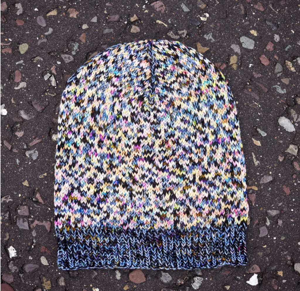 Glitch Hat pattern made with Hedgehog Fibres sock yarn