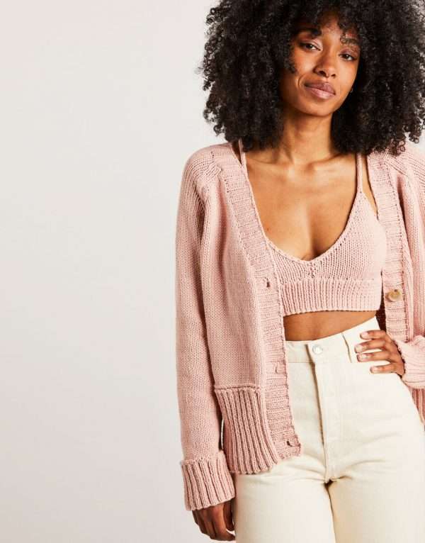 Wool and the Gang | Hold On Cardigan and Crop Top Set - in Cameo Rose