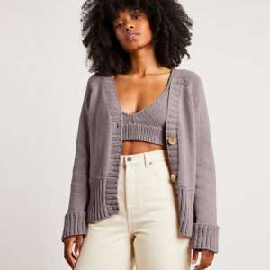 Wool and the Gang | Hold On Cardigan and Crop Top Set - in Timberwolf
