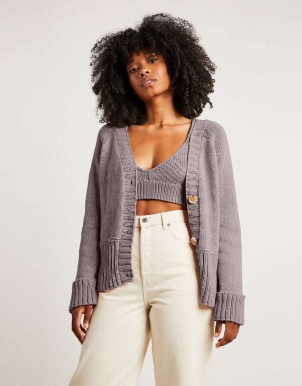 Wool and the Gang | Hold On Cardigan and Crop Top Set - in Timberwolf