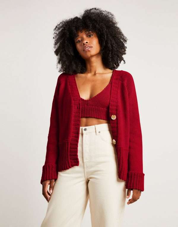 Wool and the Gang | Hold On Cardigan and Crop Top Set - in True Blood Red