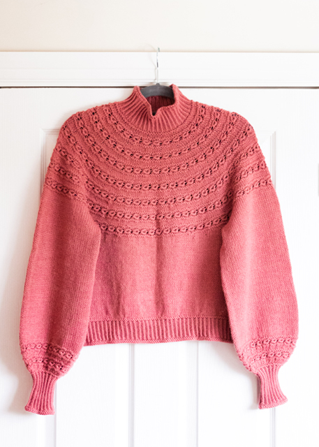 Love Number lace yoke sweater by Joli House in pink, balloon sleeve sweater