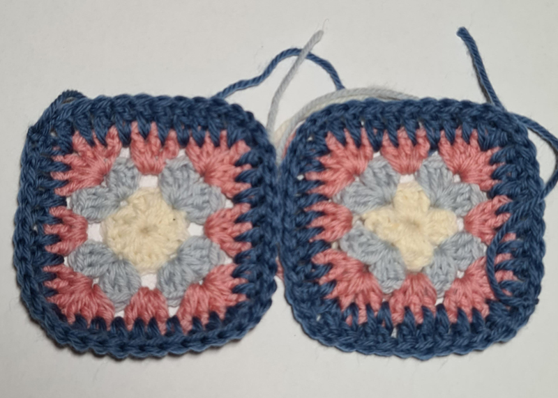 Two completed Mrs. Phelps Granny Squares