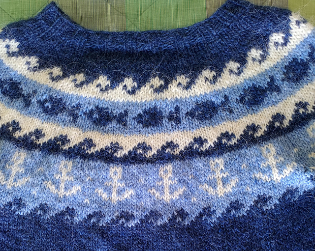 Blue Ocean Waves circular yoke sweater